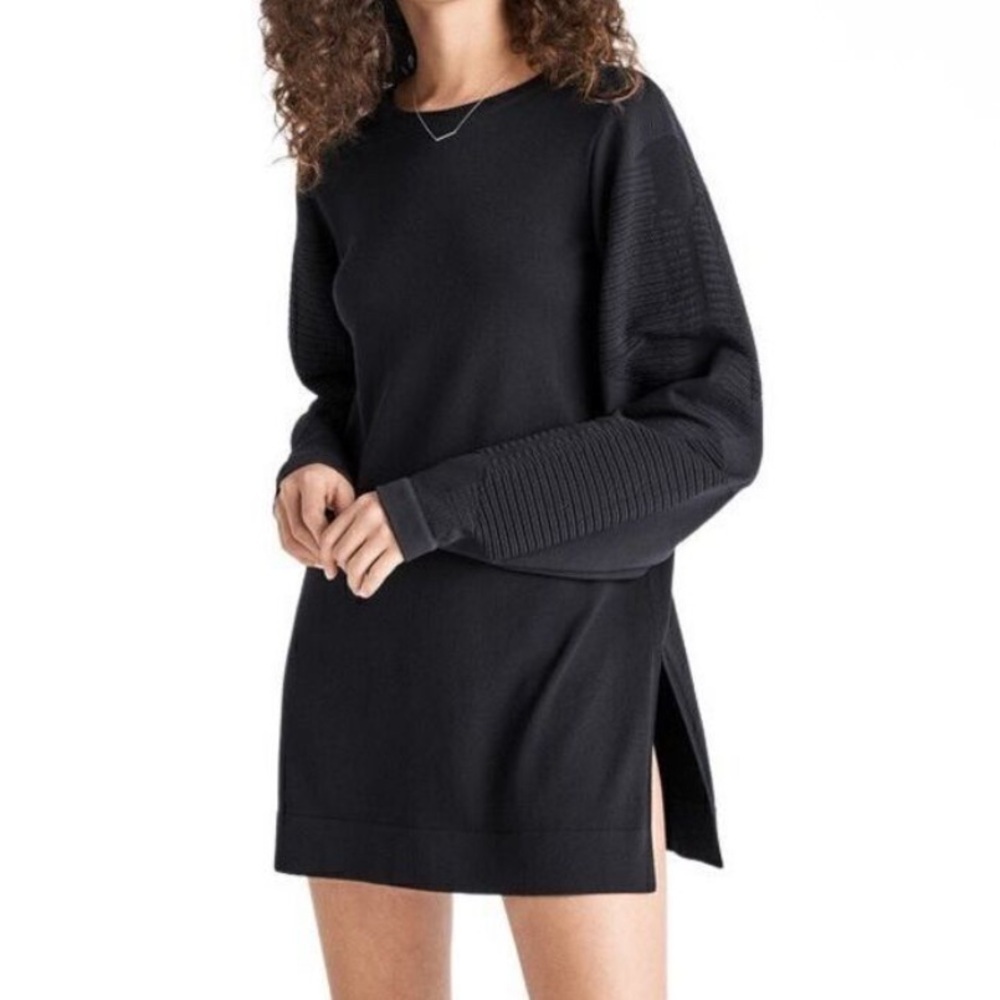Wolford Trinity Textured Balloon Sleeve Black Pullover Knit Top Size Small Black